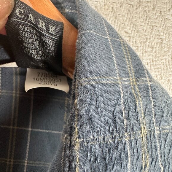 REI Mens Size XL Shirt Short Sleeve Button Front Blue Plaid Y2K Embroidered Sun - Picture 13 of 15